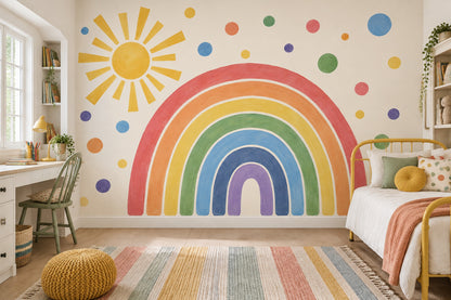 Watercolor Rainbow And Sun Wallpaper Playful Dots Wall Mural