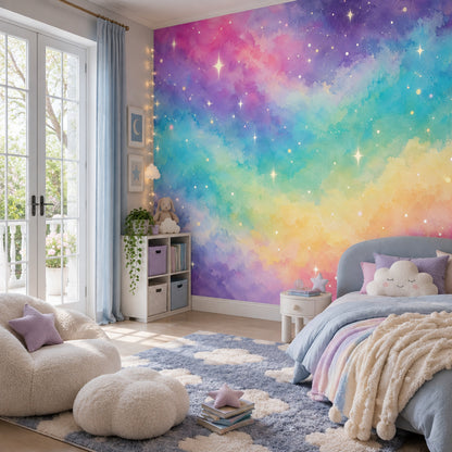 Pastel Galaxy Clouds Wallpaper Watercolor Texture Wall Mural