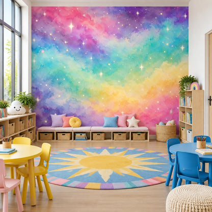 Pastel Galaxy Clouds Wallpaper Watercolor Texture Wall Mural