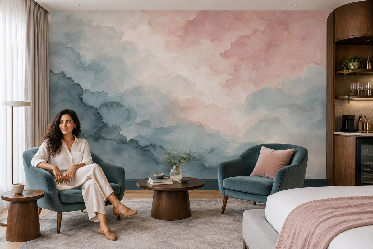 Abstract Watercolor Wash Wallpaper Pastel Cloudy Wall Mural