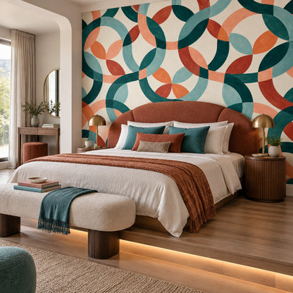Interlocking Rings Wallpaper Mid Century Modern Wall Mural