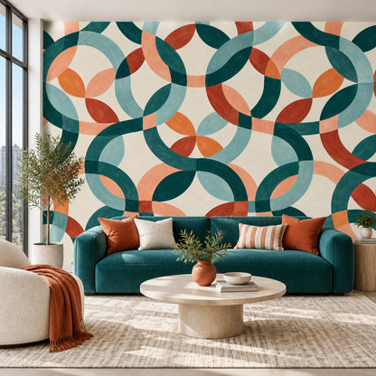 Interlocking Rings Wallpaper Mid Century Modern Wall Mural