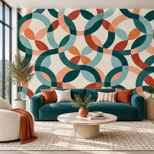 Interlocking Rings Wallpaper Mid Century Modern Wall Mural