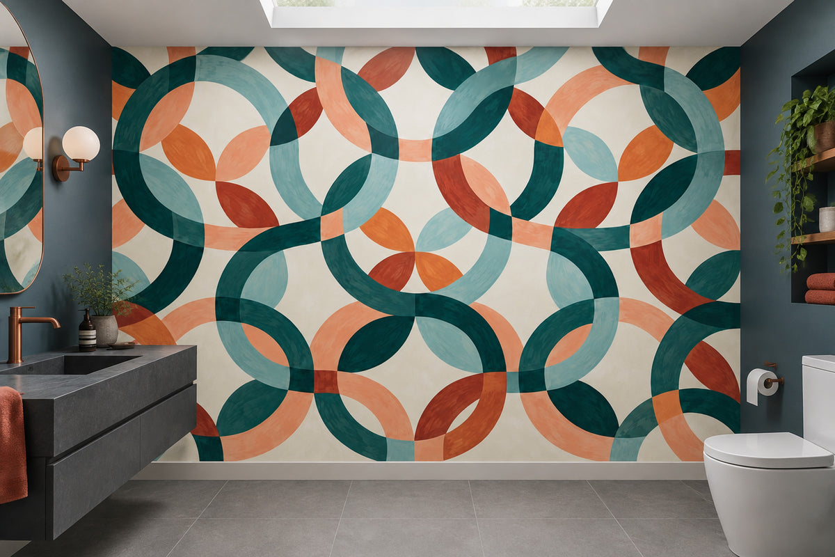 Interlocking Rings Wallpaper Mid Century Modern Wall Mural