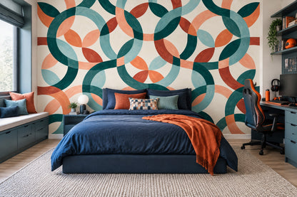 Interlocking Rings Wallpaper Mid Century Modern Wall Mural