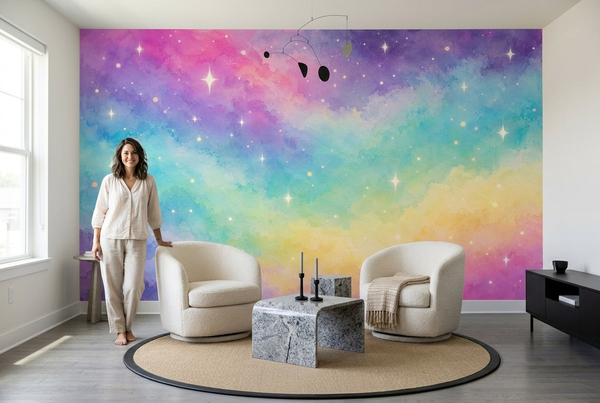 Pastel Galaxy Clouds Wallpaper Watercolor Texture Wall Mural