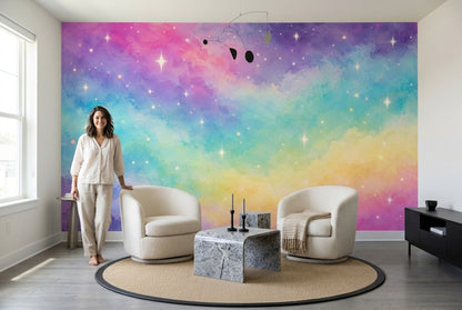 Pastel Galaxy Clouds Wallpaper Watercolor Texture Wall Mural