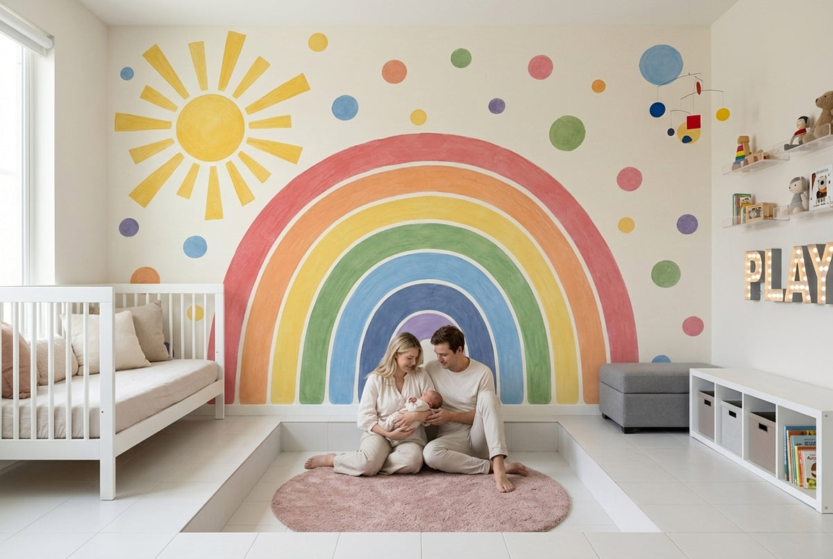 Watercolor Rainbow And Sun Wallpaper Playful Dots Wall Mural