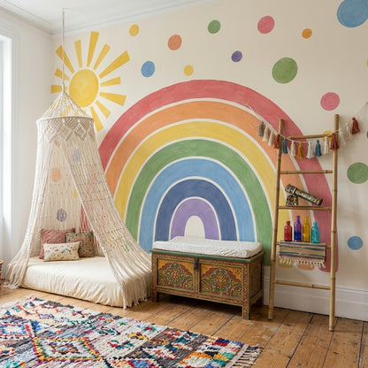 Watercolor Rainbow And Sun Wallpaper Playful Dots Wall Mural
