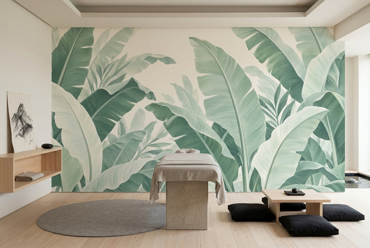 Tropical Banana Leaves Wallpaper Cream Background Wall Mural