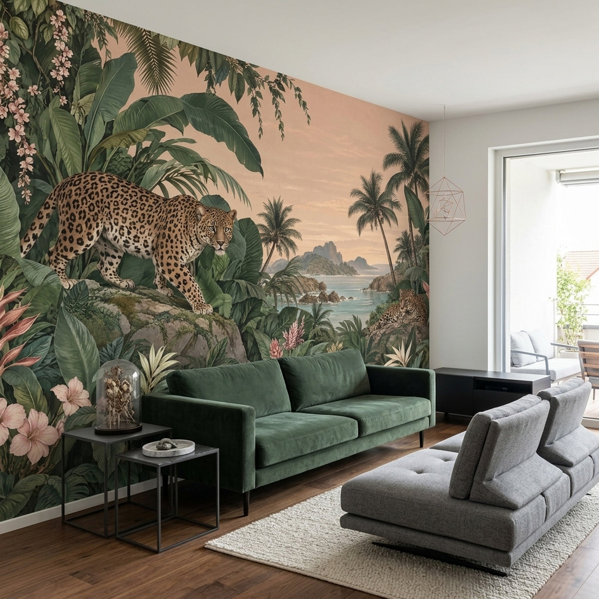 Leopard Jungle Coast Wallpaper Vintage Tropical Wall Mural