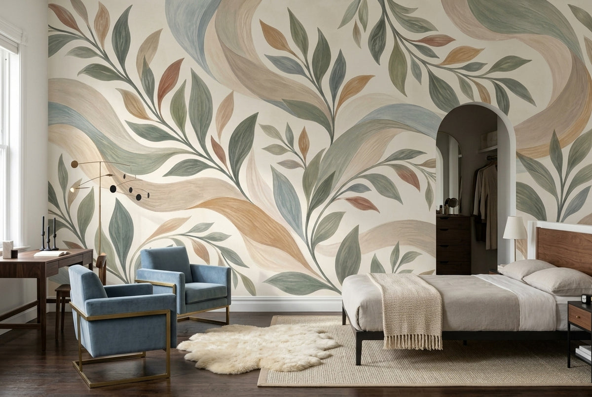 Watercolor Leafy Vines Wallpaper Sage Green Botanical Wall Mural
