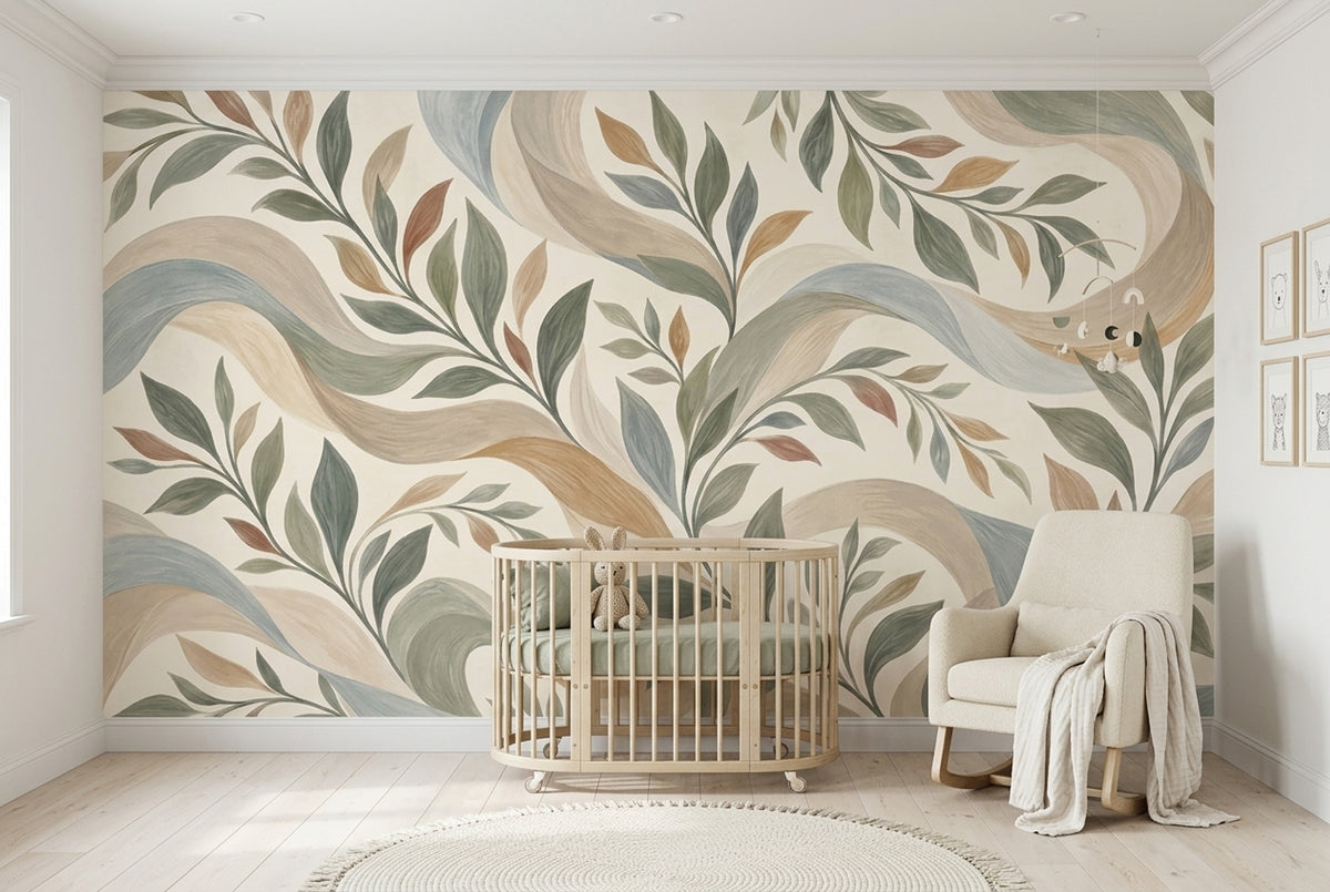 Watercolor Leafy Vines Wallpaper Sage Green Botanical Wall Mural