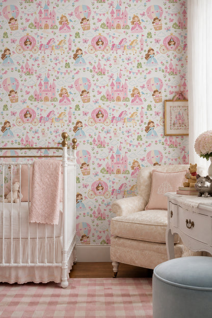 Princess Castle Wallpaper Pastel Fairytale Pattern