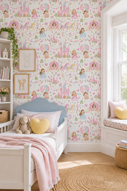 Princess Castle Wallpaper Pastel Fairytale Pattern