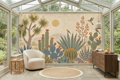 Desert Cactus Wallpaper Vintage Botanical Wall Mural