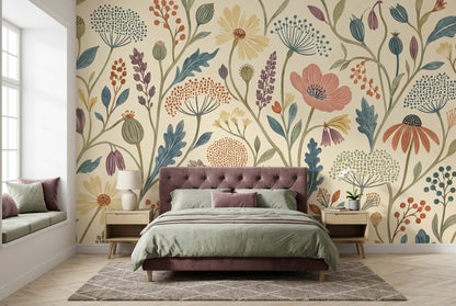 Vintage Wildflowers Wallpaper Cream Botanical Wall Mural