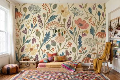 Vintage Wildflowers Wallpaper Cream Botanical Wall Mural