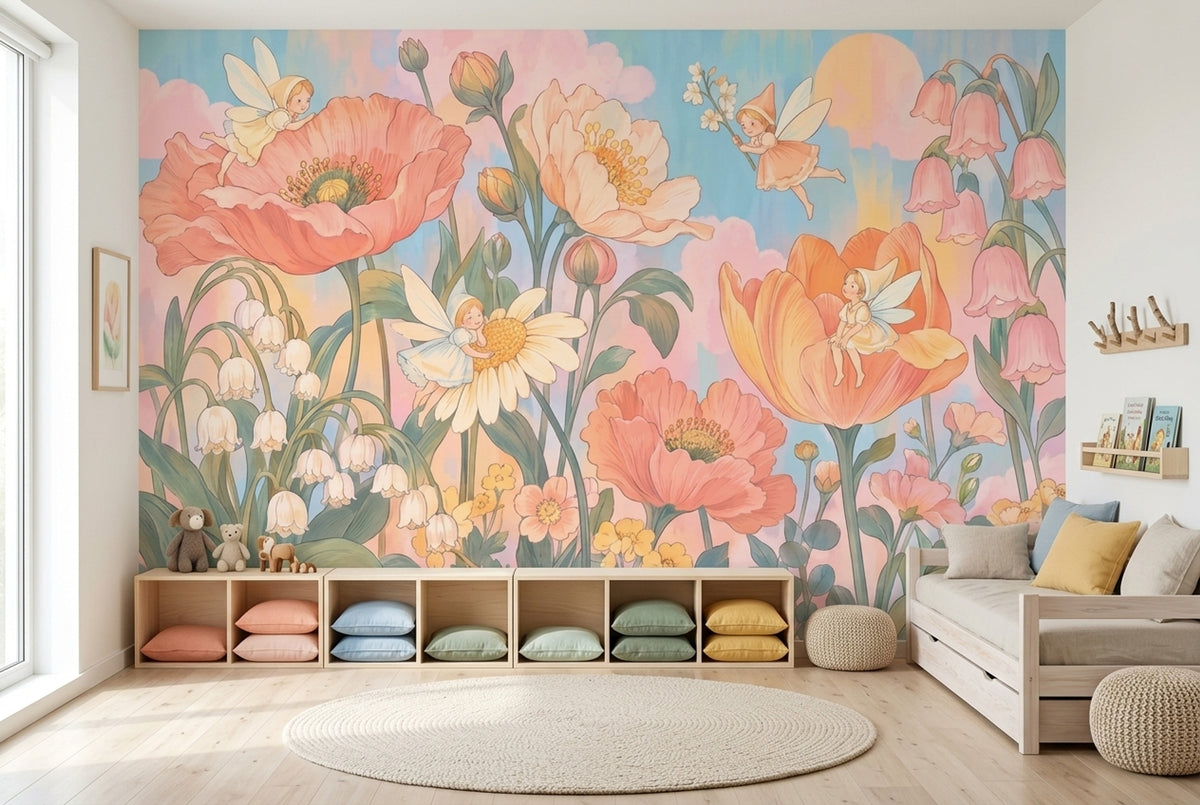 Fairy Garden Flowers Wallpaper Storybook Wall Mural