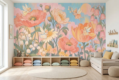 Fairy Garden Flowers Wallpaper Storybook Wall Mural