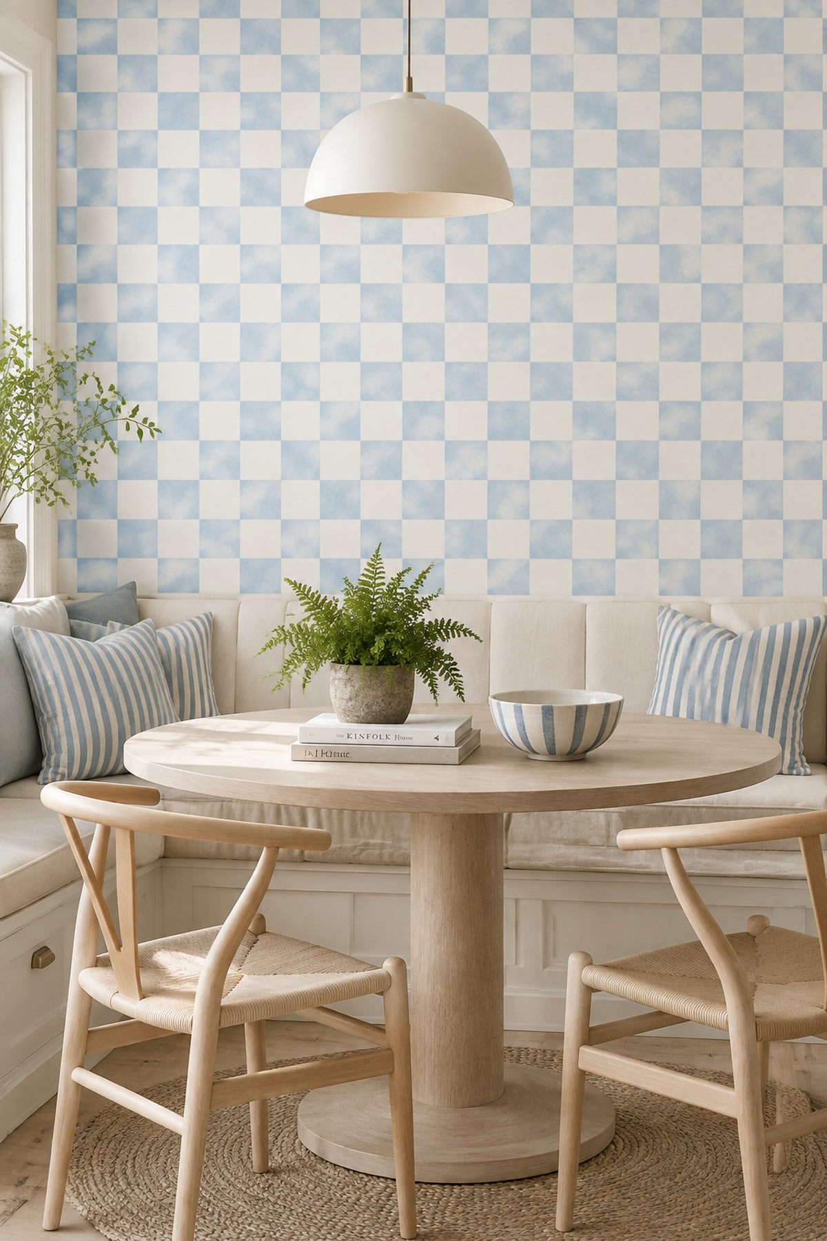 Checkered Wallpaper Pastel Blue And Cream Grid