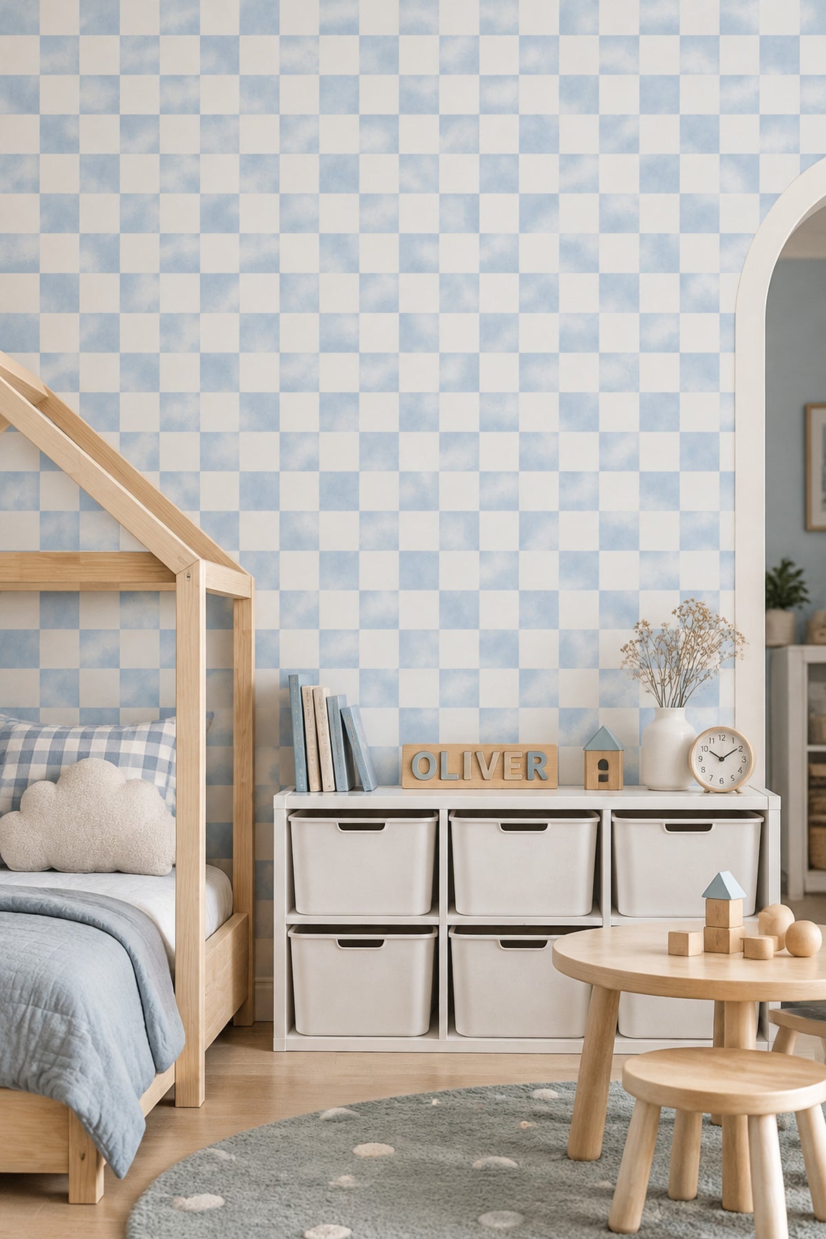Checkered Wallpaper Pastel Blue And Cream Grid