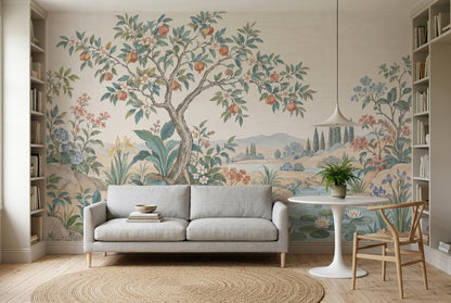 Chinoiserie Garden Landscape Wallpaper Vintage Botanical Wall Mural
