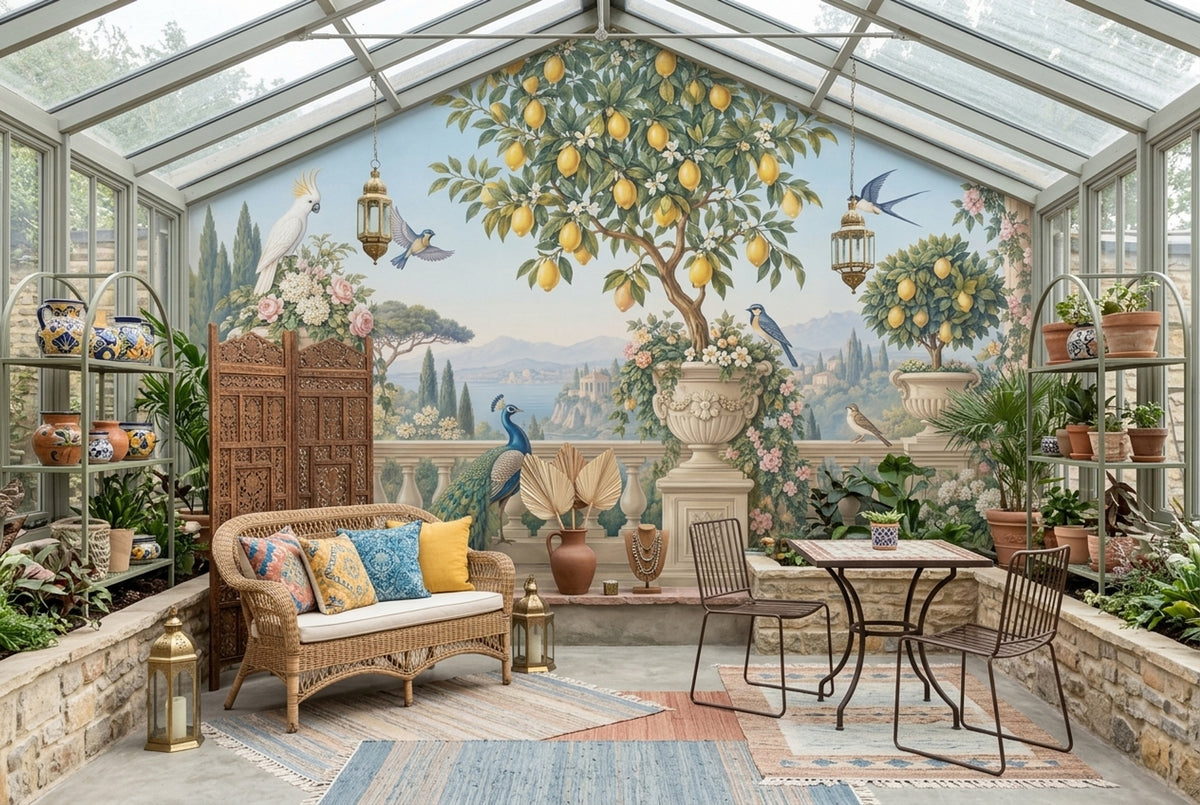 Mediterranean Garden Wallpaper Vintage Terrace Wall Mural