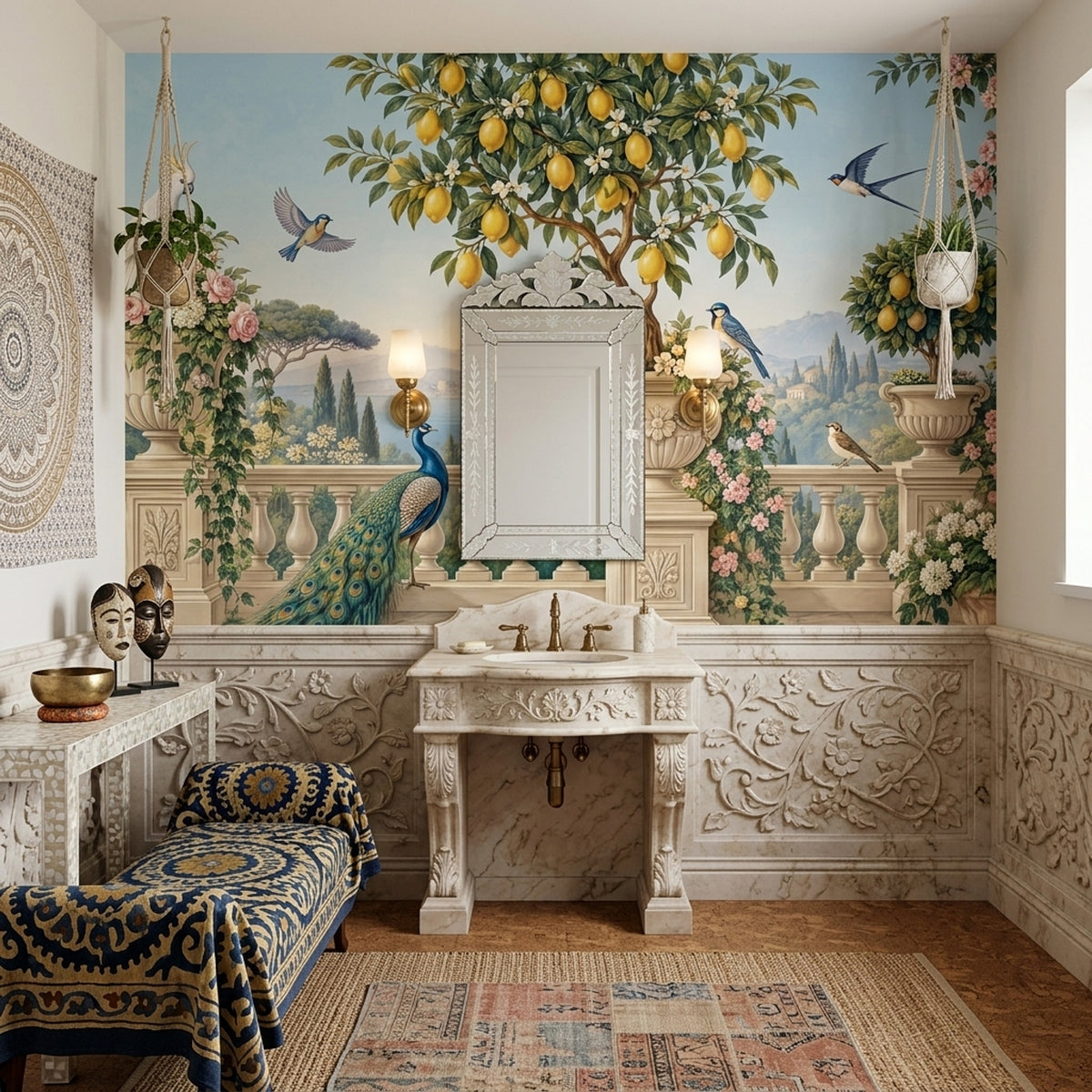 Mediterranean Garden Wallpaper Vintage Terrace Wall Mural