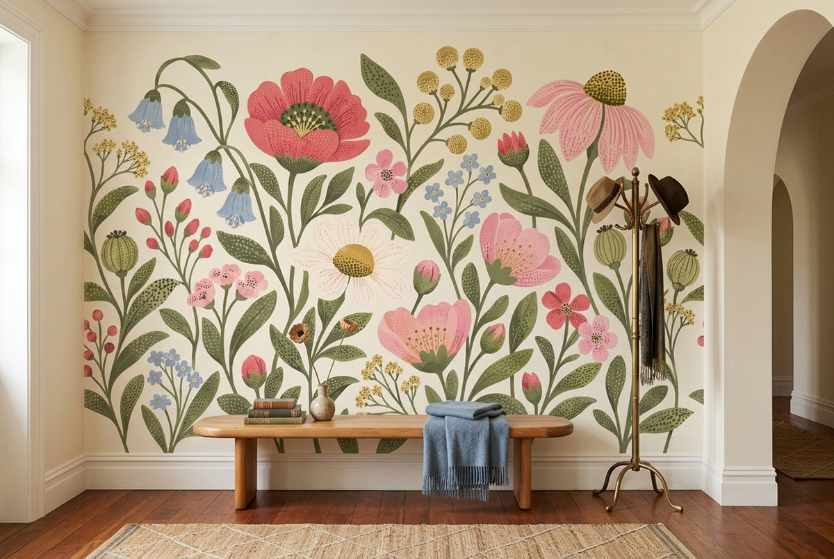 Wildflower Bouquet Wallpaper Vintage Botanical Wall Mural