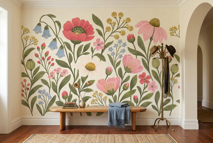 Wildflower Bouquet Wallpaper Vintage Botanical Wall Mural