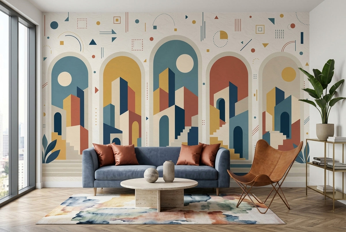 Geometric Cityscape Wallpaper Paper Texture Wall Mural