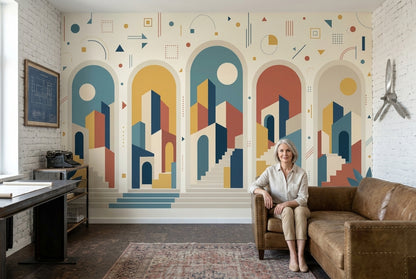 Geometric Cityscape Wallpaper Paper Texture Wall Mural