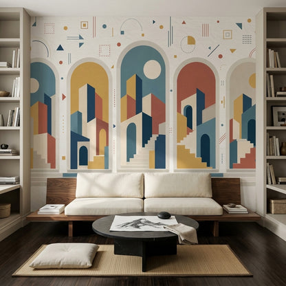 Geometric Cityscape Wallpaper Paper Texture Wall Mural