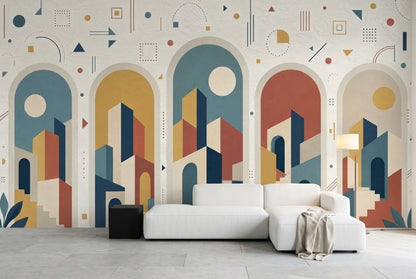 Geometric Cityscape Wallpaper Paper Texture Wall Mural