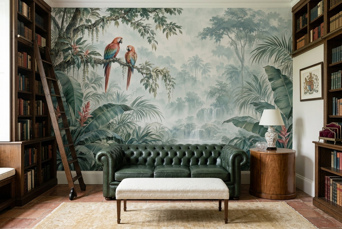 Macaws Tropical Jungle Wallpaper Watercolor Botanical Wall Mural
