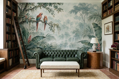 Macaws Tropical Jungle Wallpaper Watercolor Botanical Wall Mural