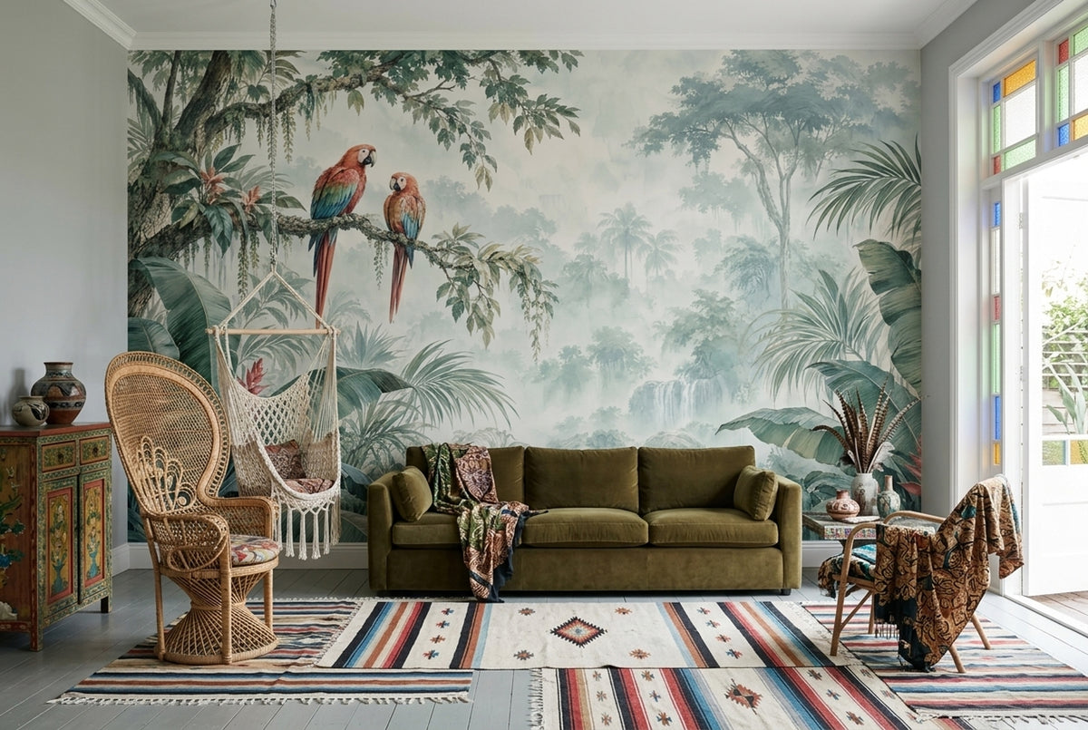 Macaws Tropical Jungle Wallpaper Watercolor Botanical Wall Mural
