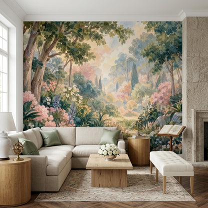 Watercolor Garden Path Wallpaper Romantic Botanical Wall Mural