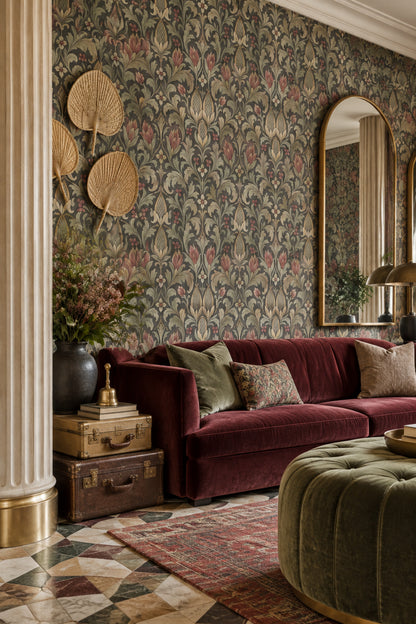 Acanthus Damask Wallpaper Dark Floral Pattern