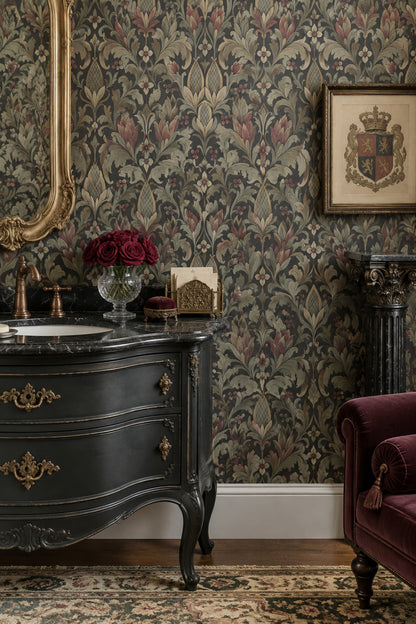Acanthus Damask Wallpaper Dark Floral Pattern