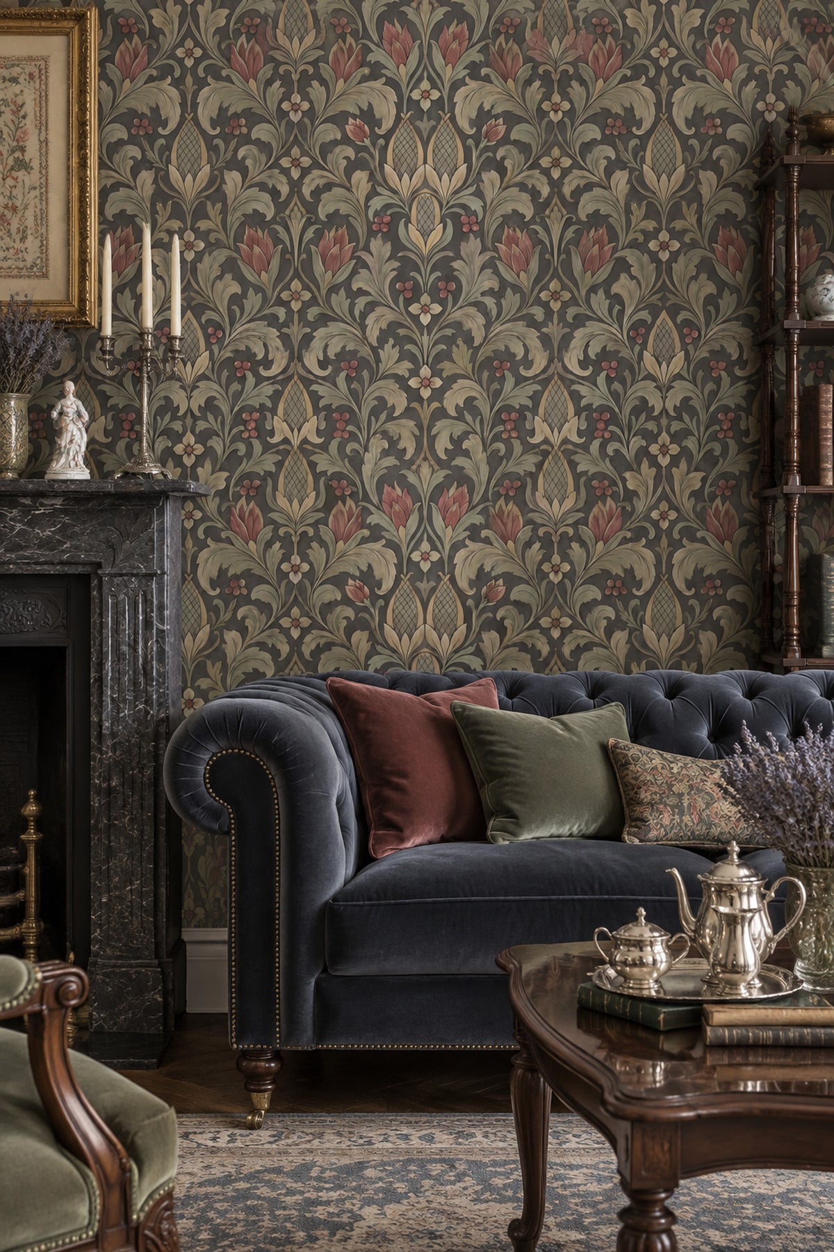 Acanthus Damask Wallpaper Dark Floral Pattern