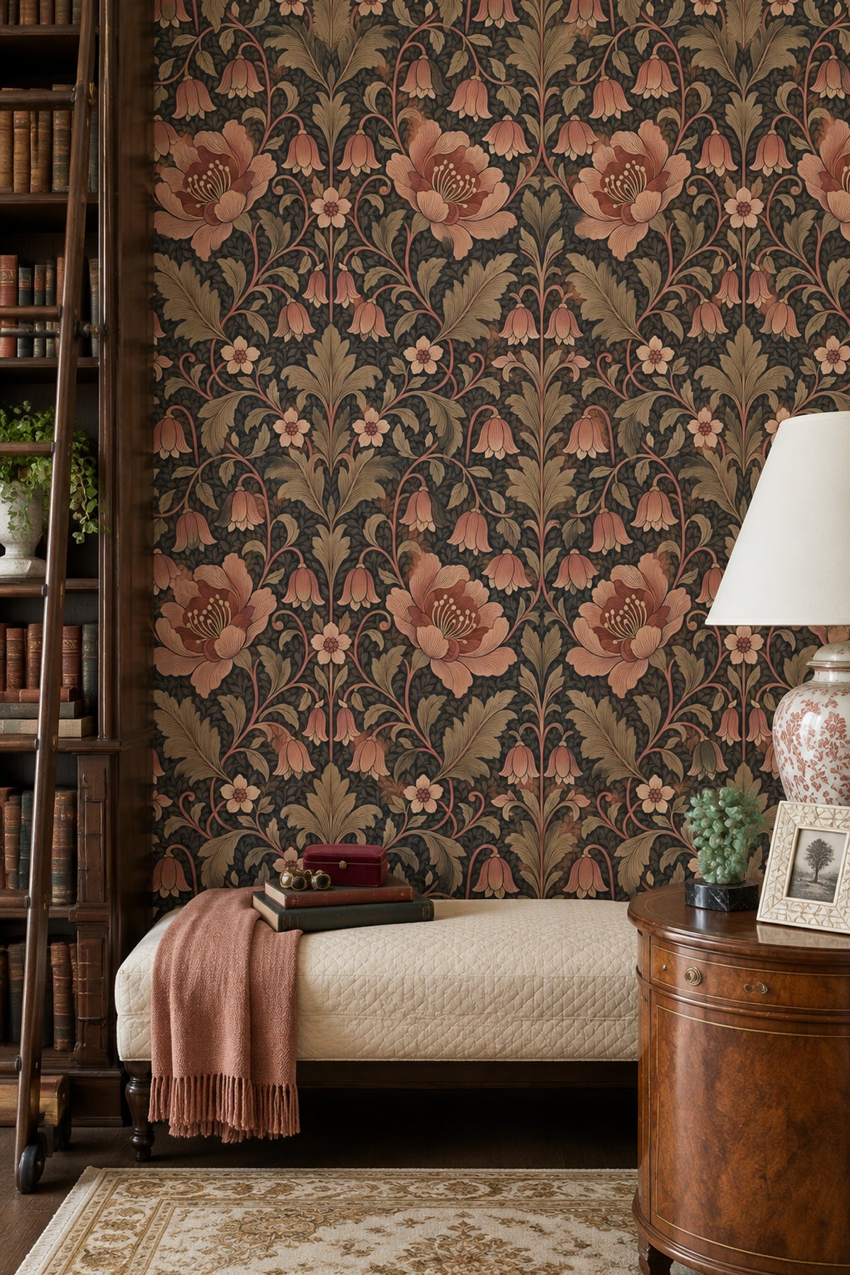 Bell Flower Vine Wallpaper Dark Floral Botanical Pattern