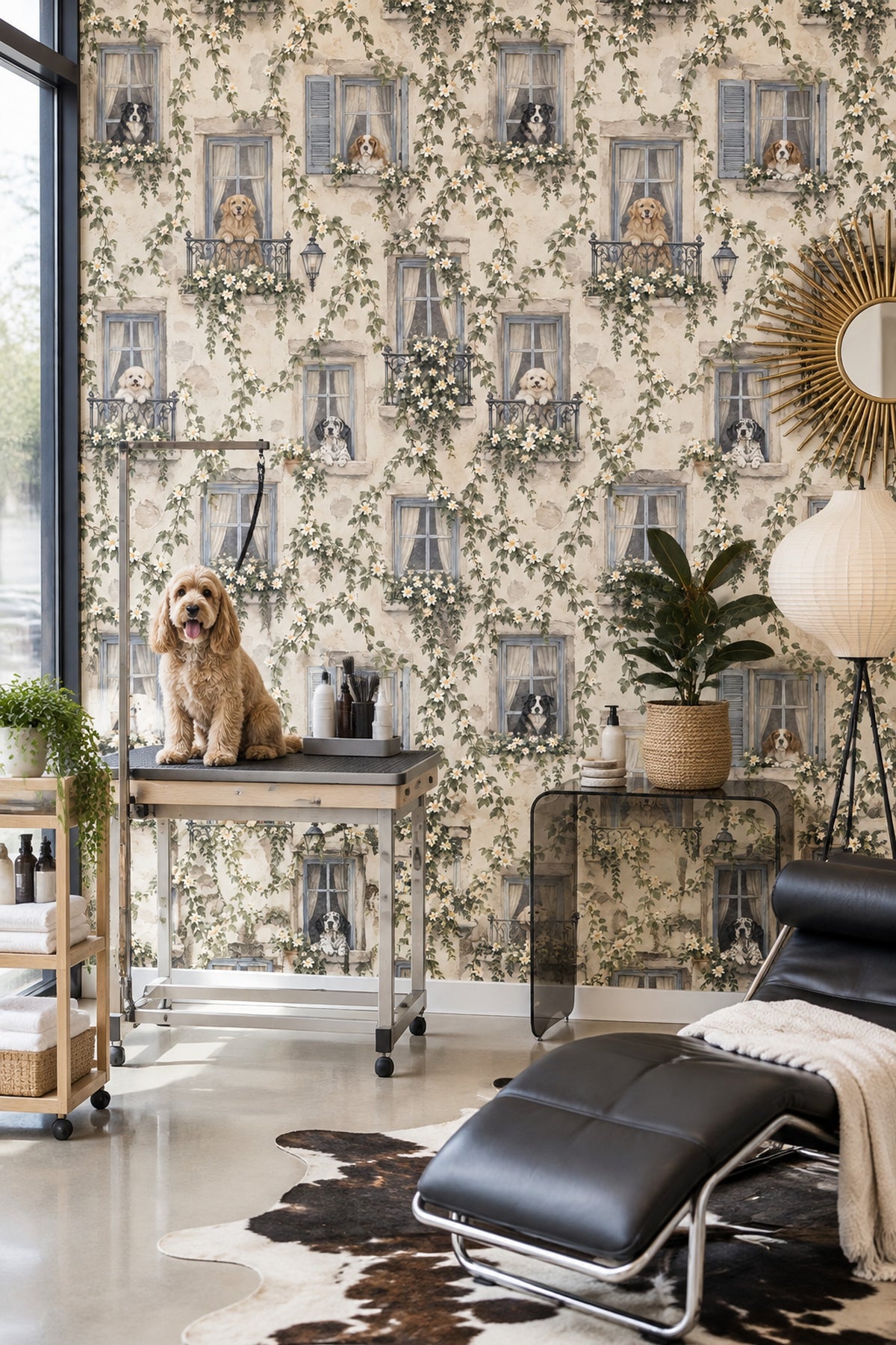 Dogs And Windows Wallpaper Vintage French Country Facade