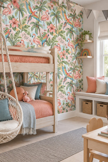 Flamingo Parrot Wallpaper Pastel Tropical Watercolor Pattern