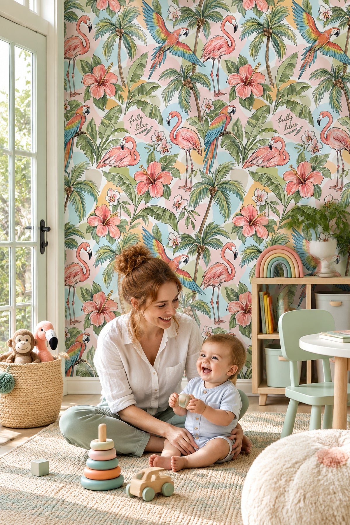 Flamingo Parrot Wallpaper Pastel Tropical Watercolor Pattern