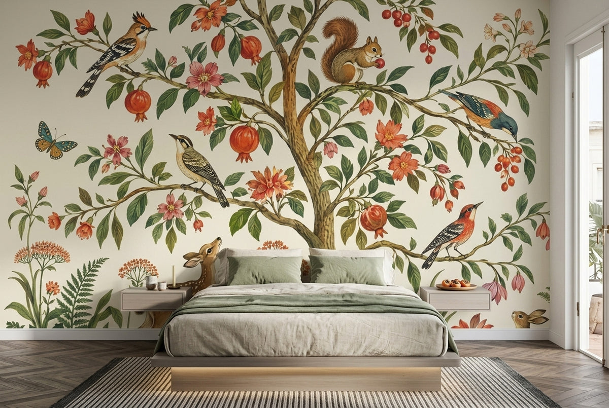 Woodland Animals Wallpaper Vintage Botanical Wall Mural
