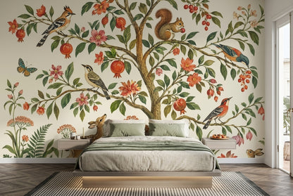 Woodland Animals Wallpaper Vintage Botanical Wall Mural