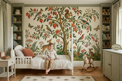 Woodland Animals Wallpaper Vintage Botanical Wall Mural
