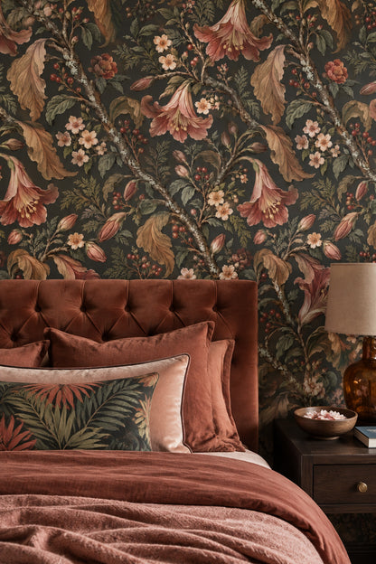 Trumpet Flower Wallpaper Dark Floral Botanical Pattern